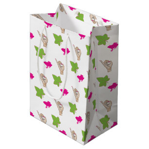 Sacola Para Presentes Média Bonito celebrações cor-de-rosa e verdes