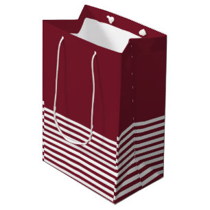 Sacola Para Presentes Média Bonito Chic com faixas brancas vermelhas