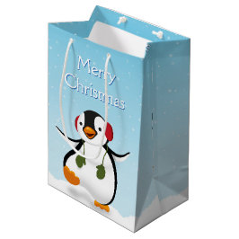 Sacola Para Presentes Média Bonito Engraçado Pinguim-de-inverno Pinguim-Médio