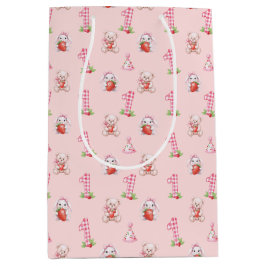 Sacola Para Presentes Média Bonito Gingham Rosa, Bunnies e Ursos!