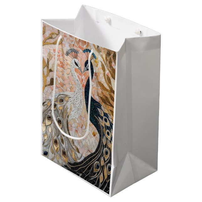 Sacola Para Presentes Média Bonito Glama Dourado Rosa Peacock (Frente inclinada)