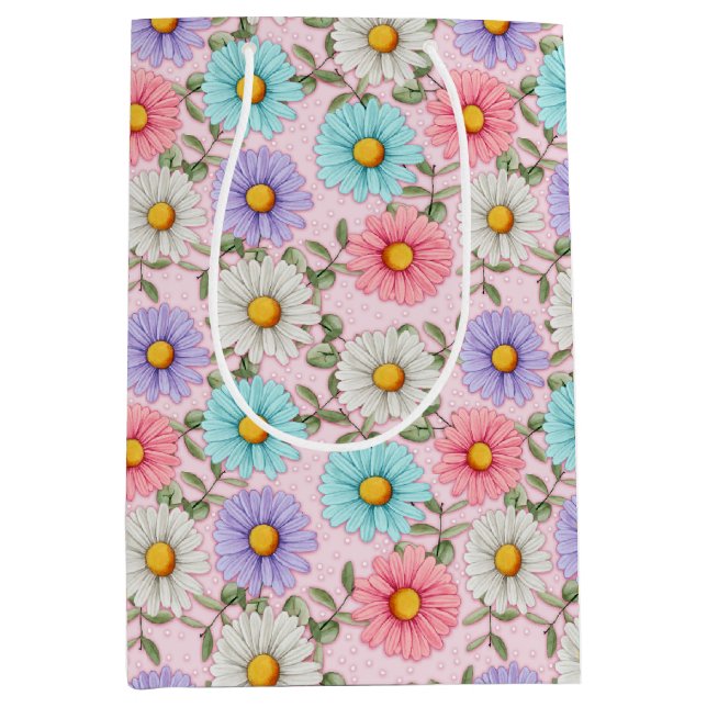 Sacola Para Presentes Média Bonito margaridas coloridas (Frente)