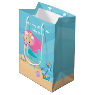 Sacola Para Presentes Média Bonito Sereia Rapariga Personalizada de Praia Aniv