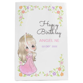 Sacola Para Presentes Média Bonito vestido Rosa Princesa Floral Aniversário