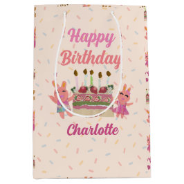 Sacola Para Presentes Média Bonitos cor-de-rosa, aniversário de criança de bol