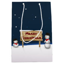 Sacola Para Presentes Média Bonitos Snowmen desejando Feliz Natal