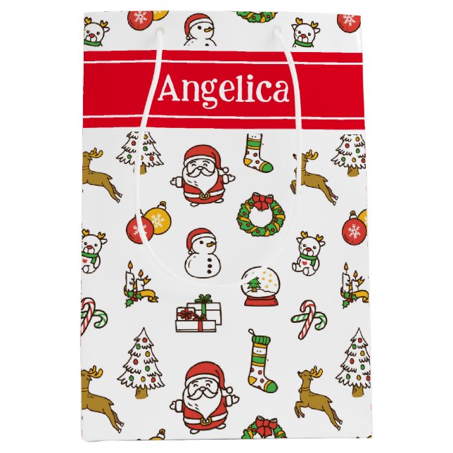 Sacola Para Presentes Média Bons doodles de Natal (Frente)
