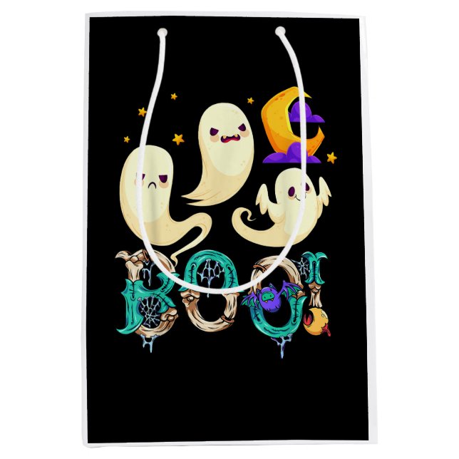 Sacola Para Presentes Média Boo! Halloween Cute Ghost Spooky Halloween Ghost C (Frente)