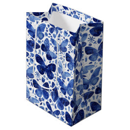Sacola Para Presentes Média Borboleta Aquarela Azul