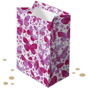 Sacola Para Presentes Média Borboleta Aquarela Rosa