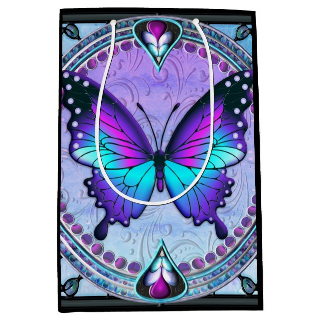 Sacola Para Presentes Média Borboleta de sublimação com fundo (Frente)