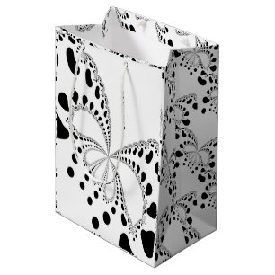 Sacola Para Presentes Média Borboleta Estilizada Arte Fractal Preta E Branca