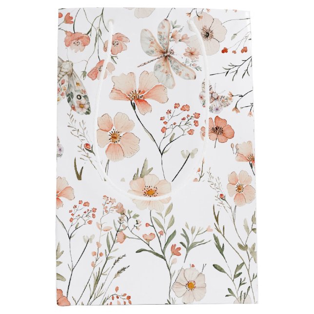 Sacola Para Presentes Média Borboleta Floral Boho Wildflower (Frente)