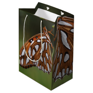 Sacola Para Presentes Média Borboleta Laranja e Branco Foto Verde Visível