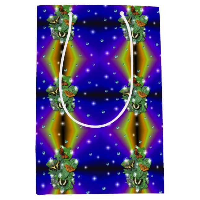 Sacola Para Presentes Média Borboleta no amarelo púrpura Arco-íris (Frente)