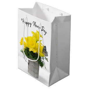 Sacola Para Presentes Média Borboleta No Dia Do Buquê Daffodil