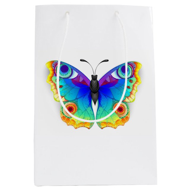 Sacola Para Presentes Média Borboleta Pavão Olho Arco-Íris (Frente)