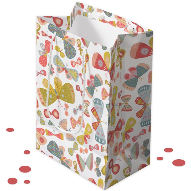 Sacola Para Presentes Média Borboleta Rosa Verde (Butterfly watercolor pattern pastel pink, green and blue gift bag)