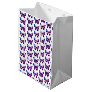 Sacola Para Presentes Média Borboleta Roxa e Azul Padrão Branco de Halloween