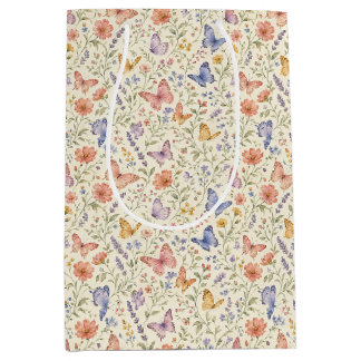 Sacola Para Presentes Média Borboletas Aquarela Florais Chá de Bebê