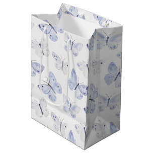 Sacola Para Presentes Média Borboletas brancas roxas bonito Aniversário