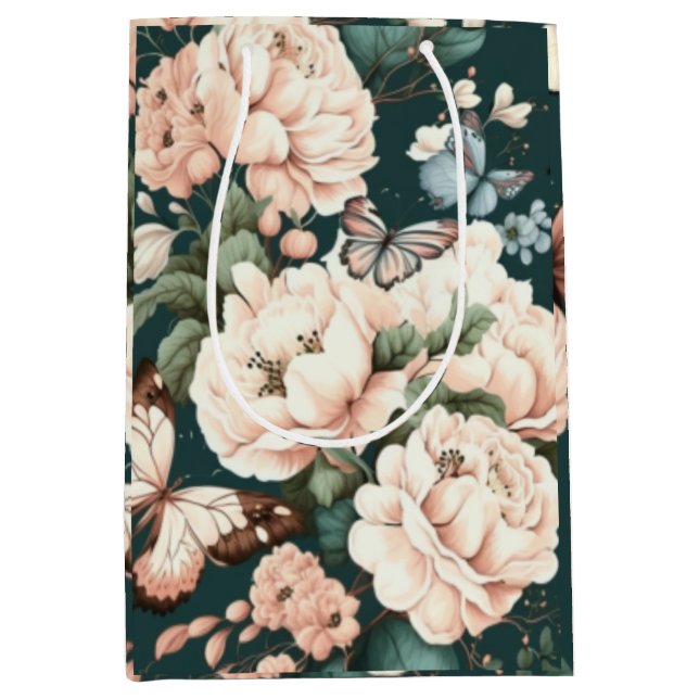 Sacola Para Presentes Média Borboletas e flores (Frente)