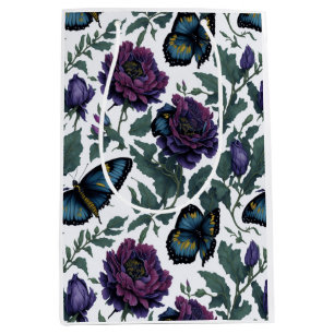Sacola Para Presentes Média Borboletas florais magenta púrpura de ameixa Elega