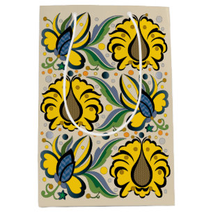 Sacola Para Presentes Média Bordado floral tradicional estoniano de colheita