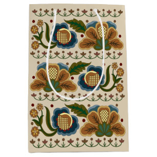 Sacola Para Presentes Média Bordados florais de arte folclórica estoniana
