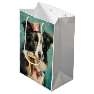 Sacola Para Presentes Média Border Collie Ano Novo
