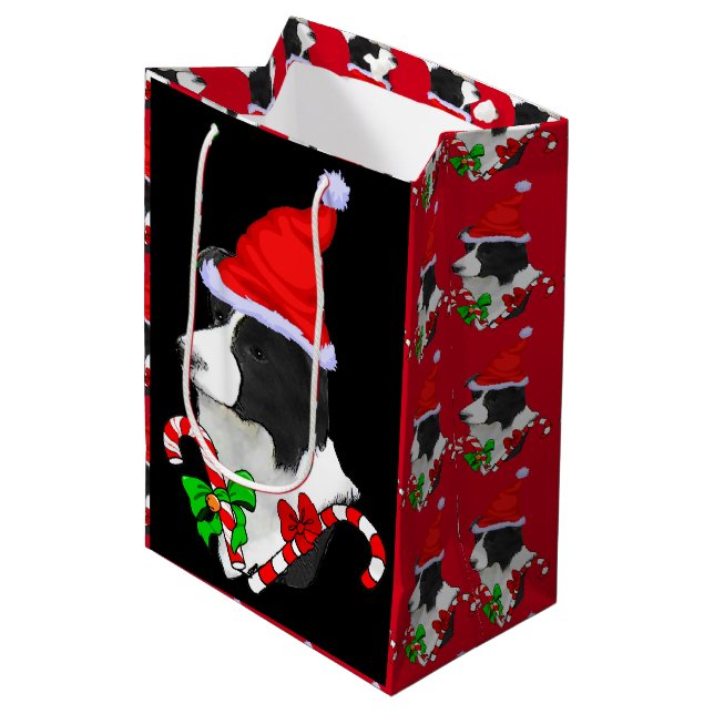 Sacola Para Presentes Média Border Collie Christmas (Frente inclinada)