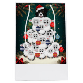 Sacola Para Presentes Média Border Collie Herding Christmas Tree