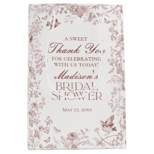 Sacola Para Presentes Média Borgonha Floral Toile De Jouy Lembrancinhas de Chá