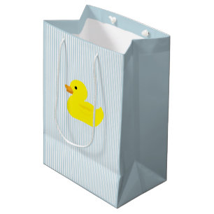 Sacola Para Presentes Média Borracha de Pato Azul Stripe