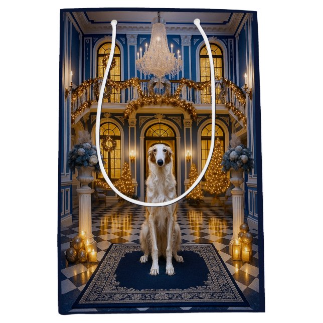 Sacola Para Presentes Média Borzoi Holiday Card (Frente)
