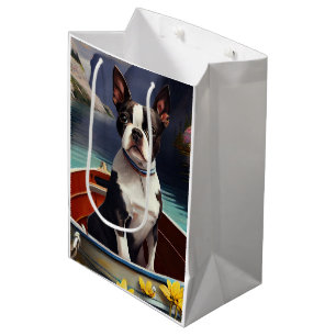 Sacola Para Presentes Média Boston Terrier em um remo: Uma aventura cênica