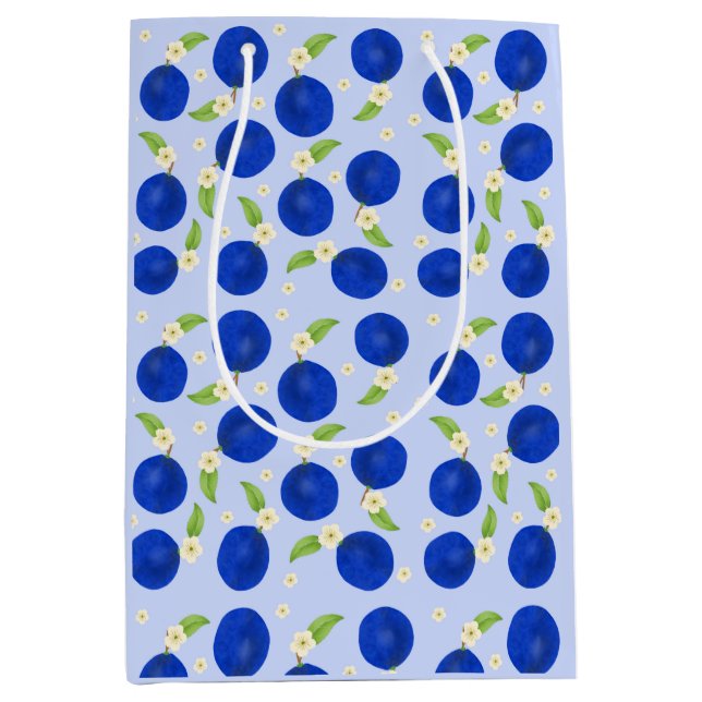 Sacola Para Presentes Média Botanical Plums Collection Blue (Frente)