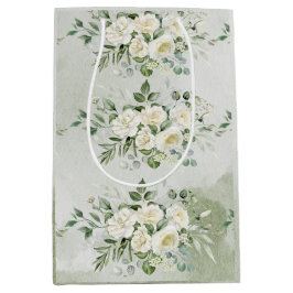 Sacola Para Presentes Média Botanical Soft Sage Green Floral Garden Wedding 