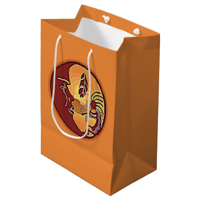 Sacola Para Presentes Média Botão Paisagem - Lua Kokopelli Feather 1 (Frente inclinada)