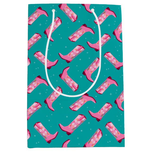 Sacola Para Presentes Média Botas de cowboy e Flores (Frente)