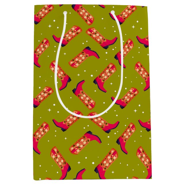 Sacola Para Presentes Média Botas de cowboy e Flores (Frente)