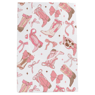 Sacola Para Presentes Média Botas Rosa Western com Laços para Chá de Noiva