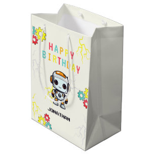 Sacola Para Presentes Média Bote Robot Birthday Gift Bag