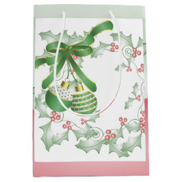 Sacola Para Presentes Média Boughes of Holly Light Green Pink