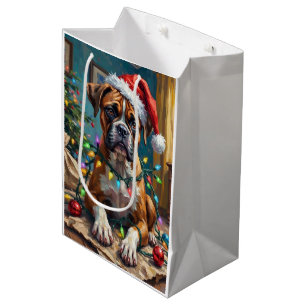 Sacola Para Presentes Média Boxer Bobo Enroscado em Luzes de Natal