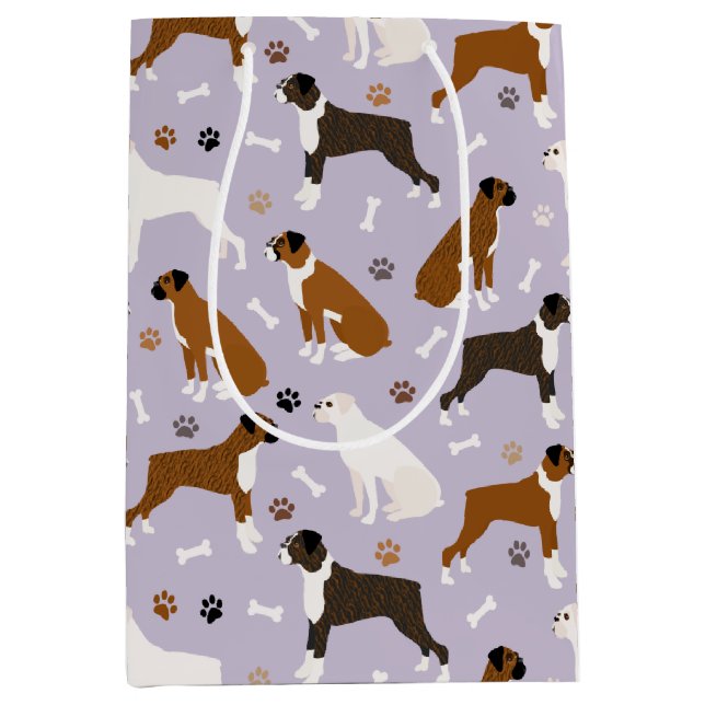 Sacola Para Presentes Média Boxer Dog Bones and Paws Medium Gift Bag (Frente)