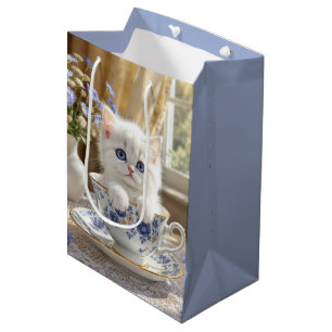 Sacola Para Presentes Média Branca de Aniversário num Teacup