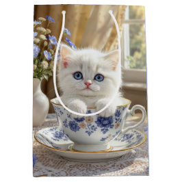 Sacola Para Presentes Média Branca de Aniversário num Teacup
