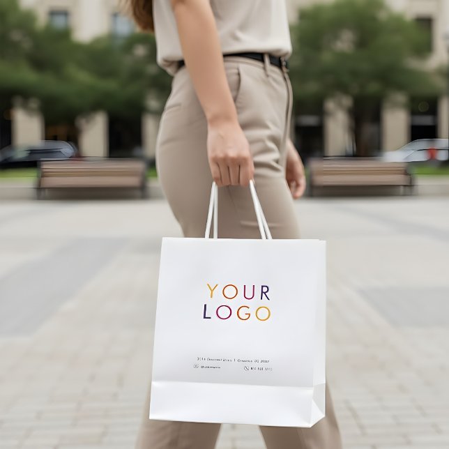 Sacola Para Presentes Média Branco do logotipo comercial (Criador carregado)