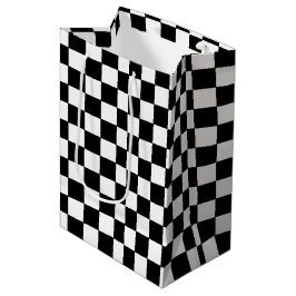 Sacola Para Presentes Média Branco e Preto Verificados